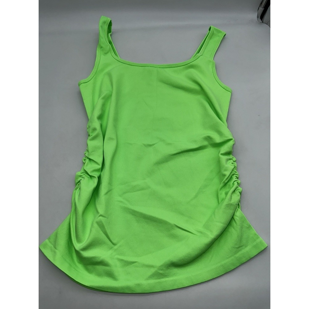 OQQ Women's Lime Green Cropped Ruched Tank Top 90% Nylon 10% Spandex Stretch L